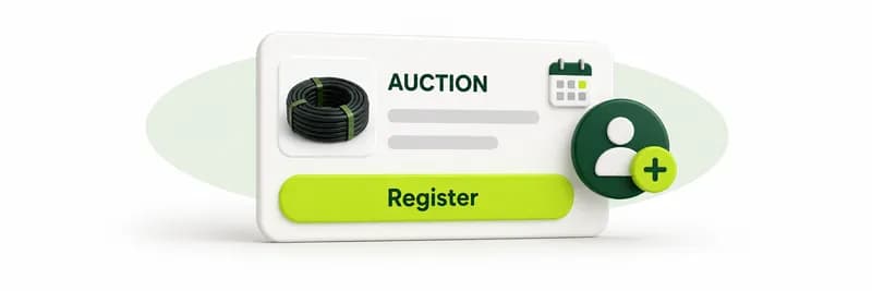 An auction card with a Register button and an add-member badge
