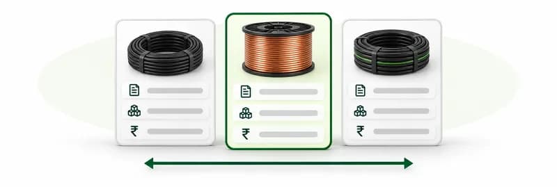 Three product cards side by side with the middle one highlighted