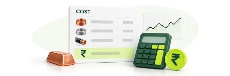 A cost sheet with a rate chart, a calculator and a rupee symbol